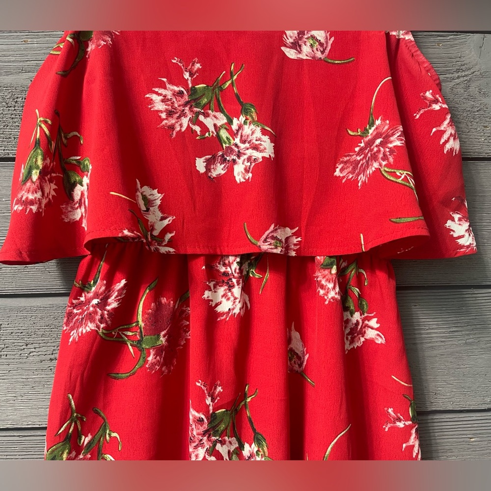 Oscar-St Red Floral Sleeveless Ruffle Dress Sz S Spring Summer Party Resort Date - Picture 9 of 16
